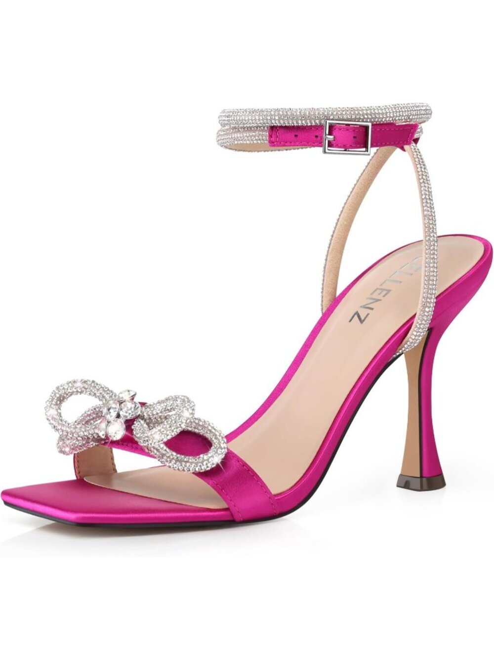 Women's Satin Pink Double Bowknot Open Toe Sparkly Strappy Party Wear Heels